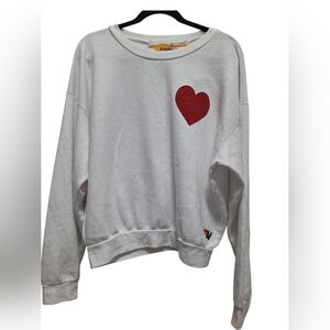 Aviator Nation White Sweater with Red Heart Accent